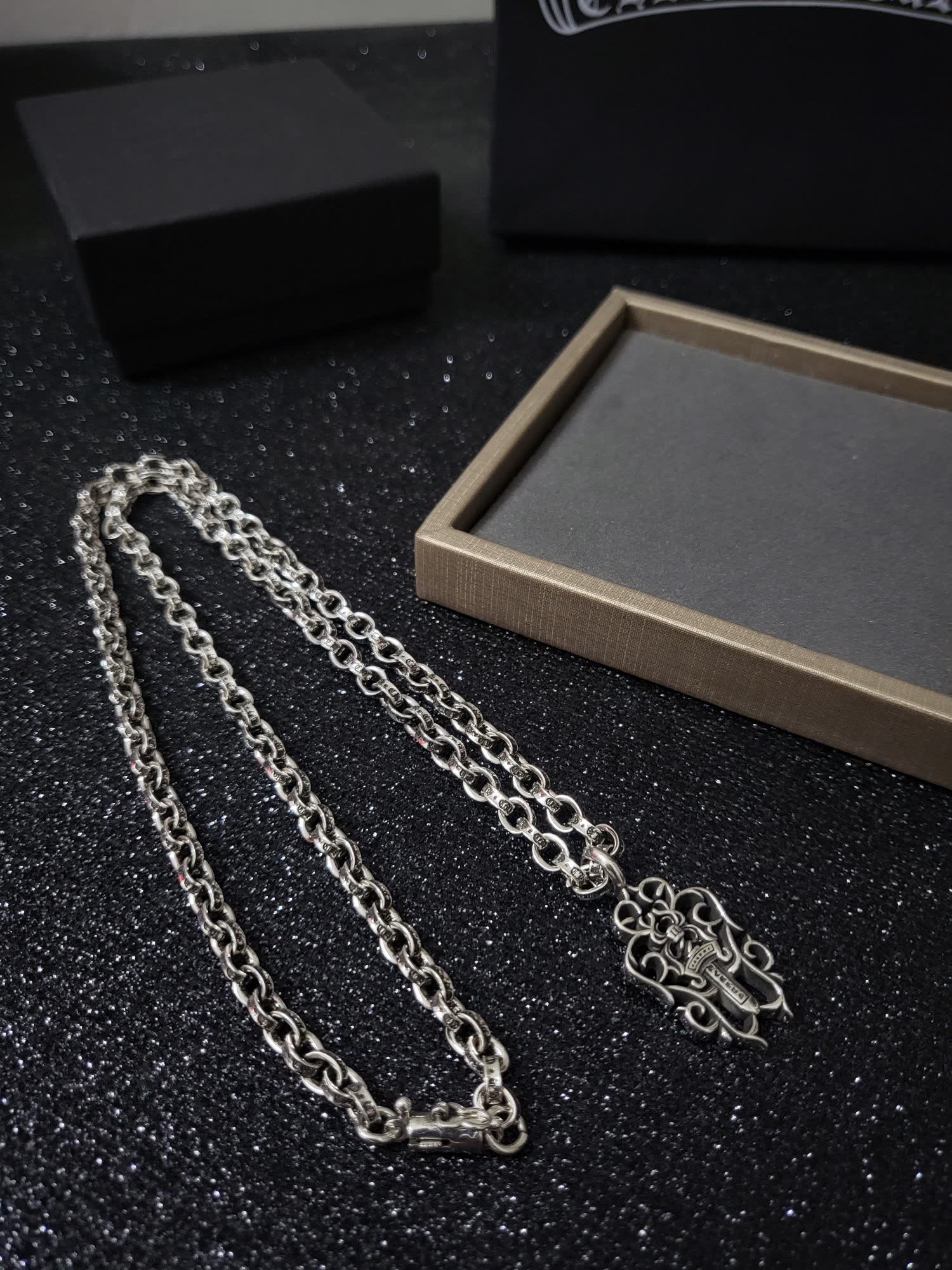 Chrome Hearts Silver Cross Pendant Necklace